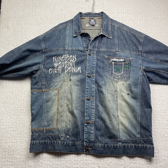 VTG PELLE PELLE Marc Buchanan Denim Jean Jacket Men XL Y2K Distressed 1978 - Picture 6 of 15